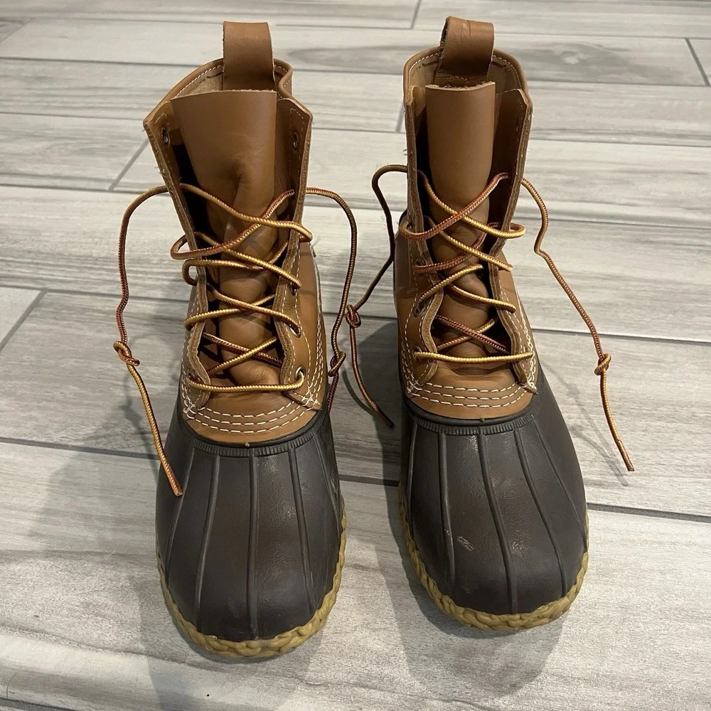 LL Bean 8 Inch Bean Boots Women Size 8 Brown Tan Excellent Waterproof Duck Boots